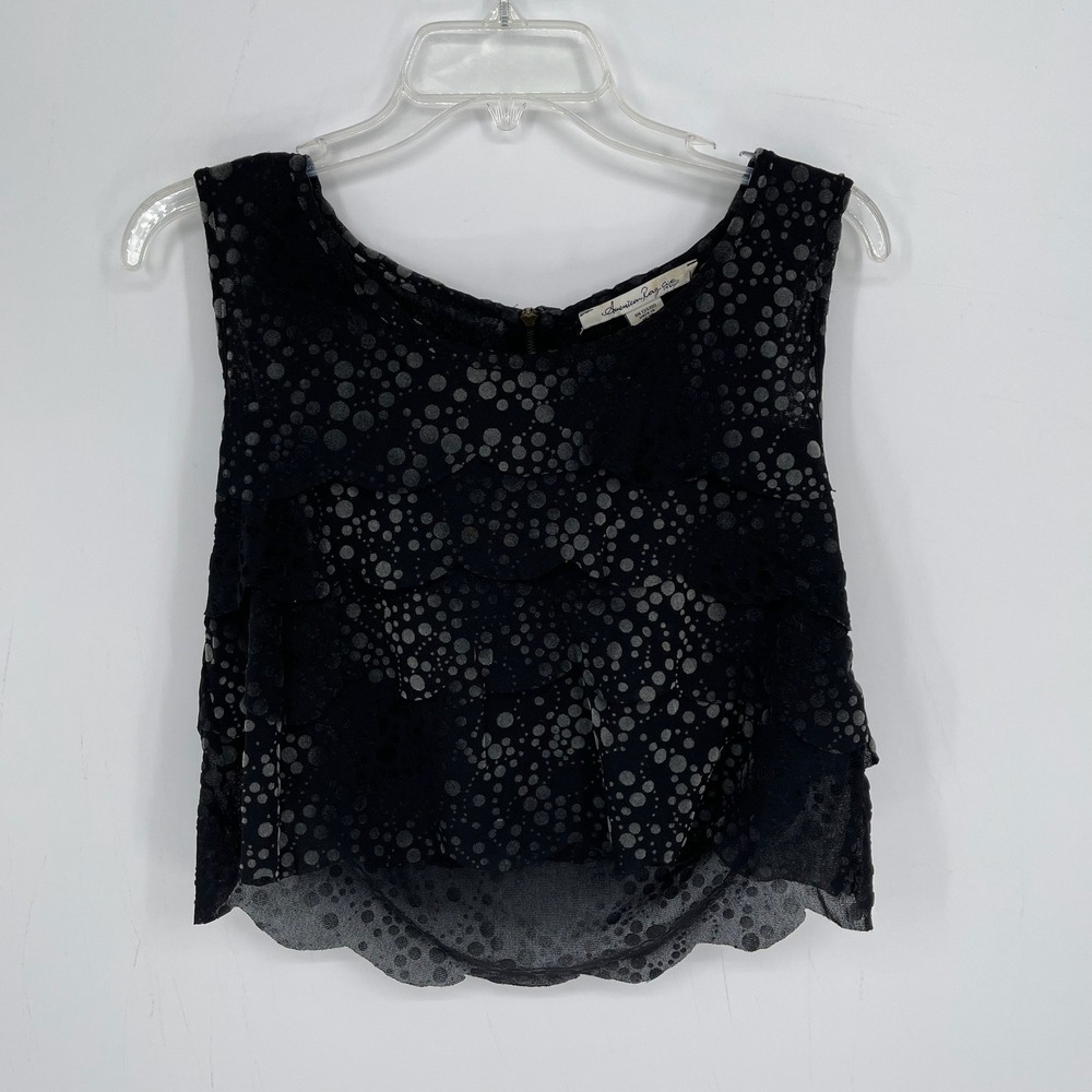 American Rag Cie Women's Black Polka Dot Tiered Crop Tank Party Top Size M